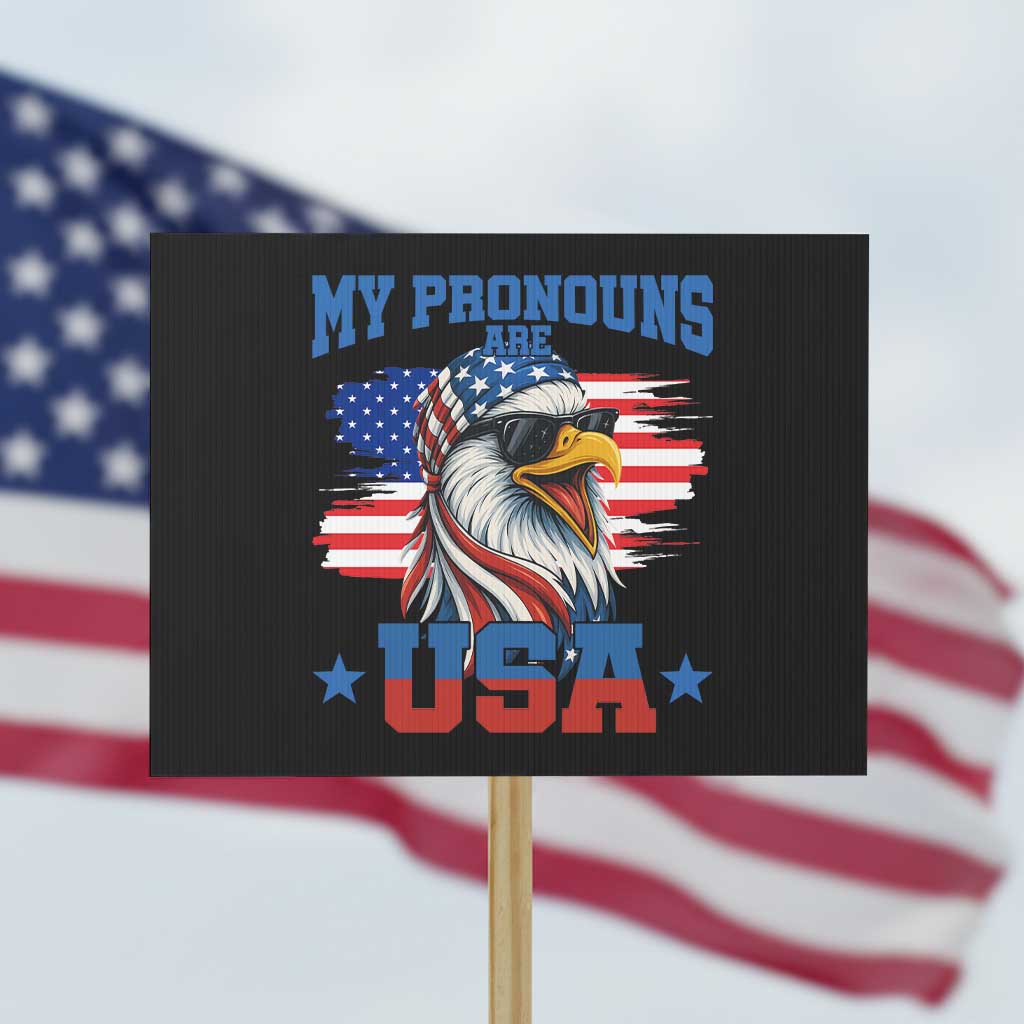 My Pronouns Are USA Protest Sign Bold Patriotic Eagle with American Flag Bandana Mullet - Wonder Print Shop