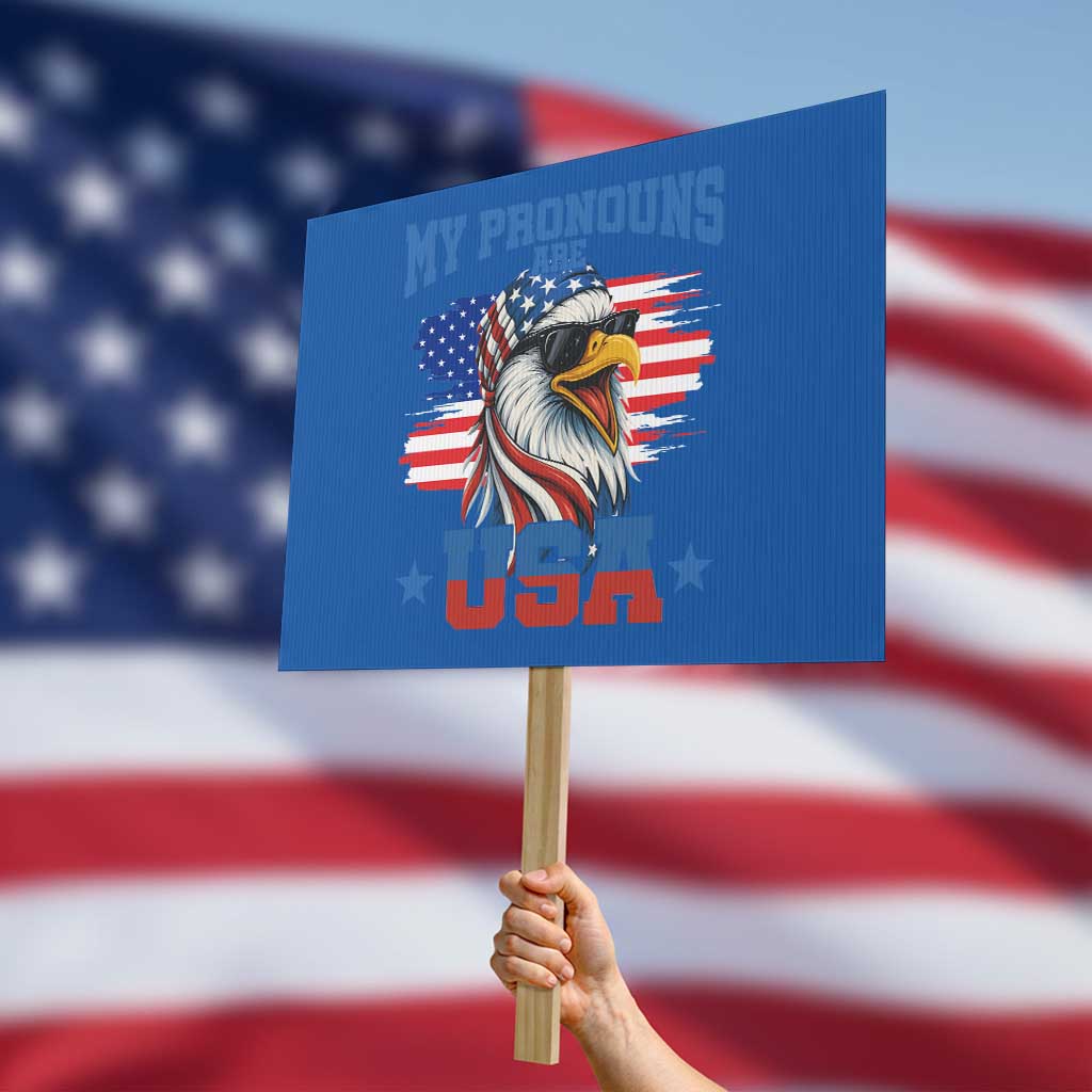 My Pronouns Are USA Protest Sign Bold Patriotic Eagle with American Flag Bandana Mullet - Wonder Print Shop