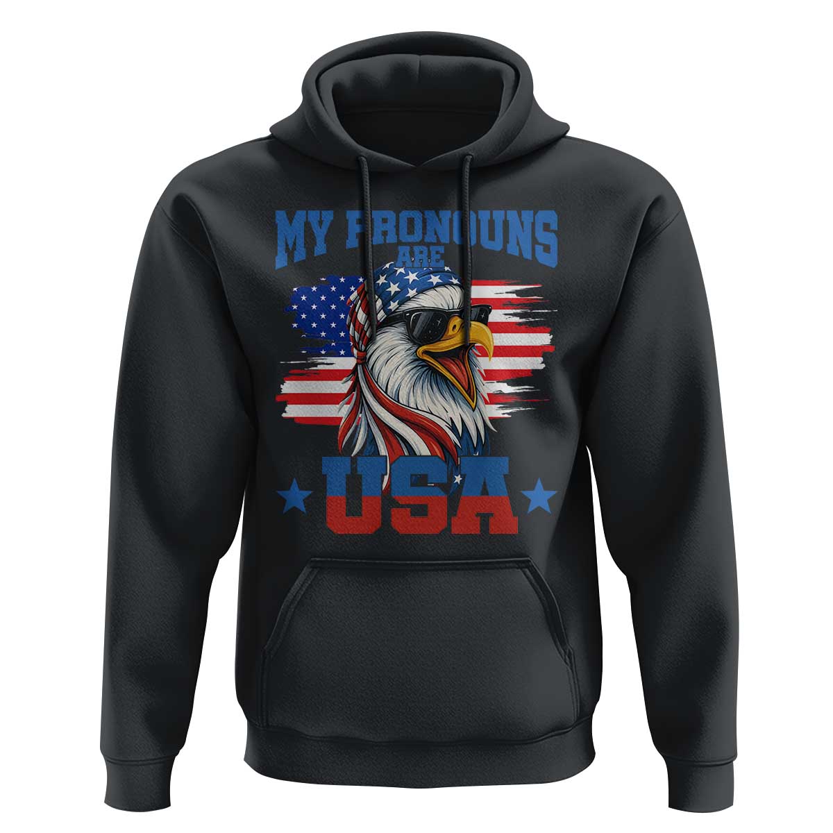 My Pronouns Are USA Hoodie Bold Patriotic Eagle with American Flag Bandana Mullet - Wonder Print Shop
