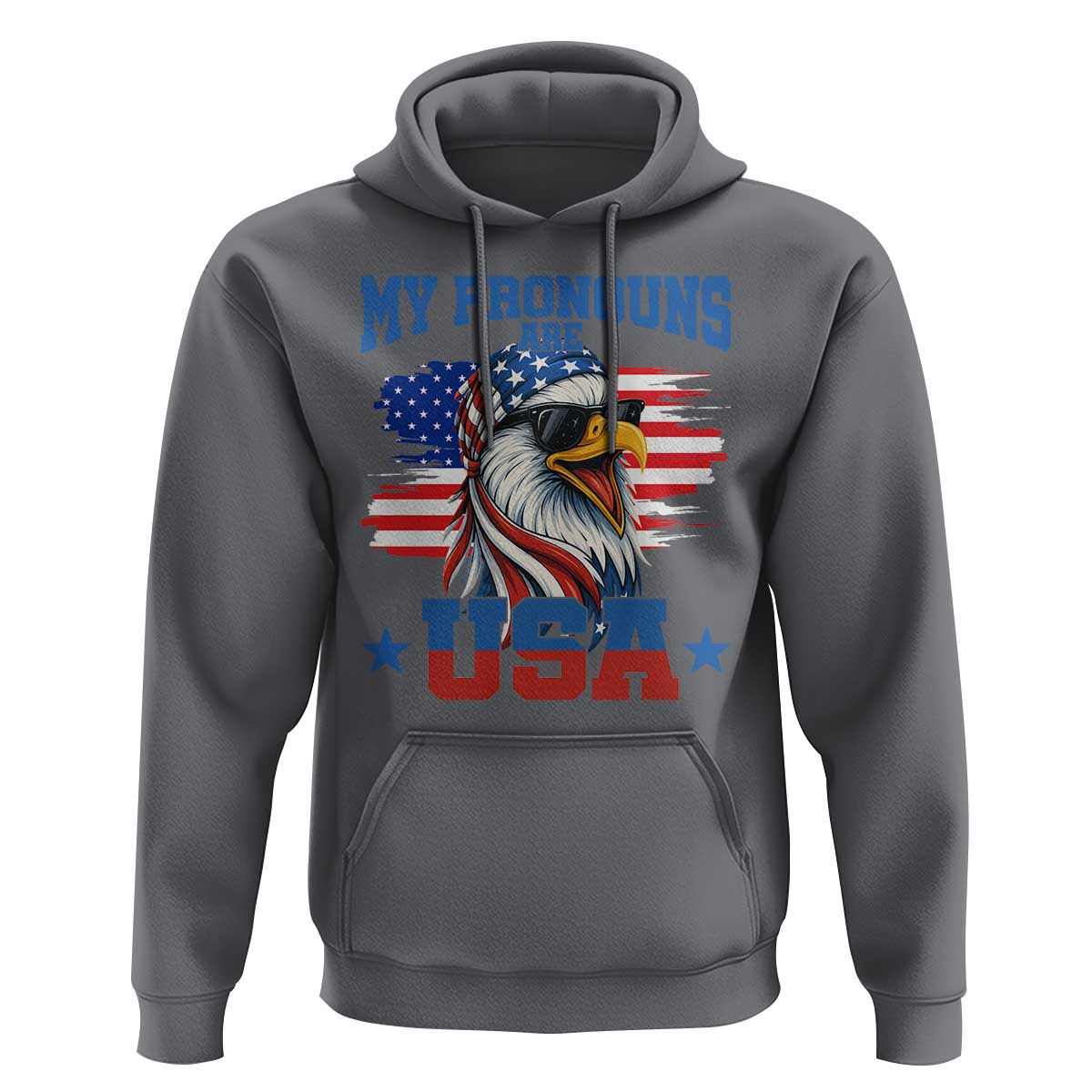 My Pronouns Are USA Hoodie Bold Patriotic Eagle with American Flag Bandana Mullet - Wonder Print Shop