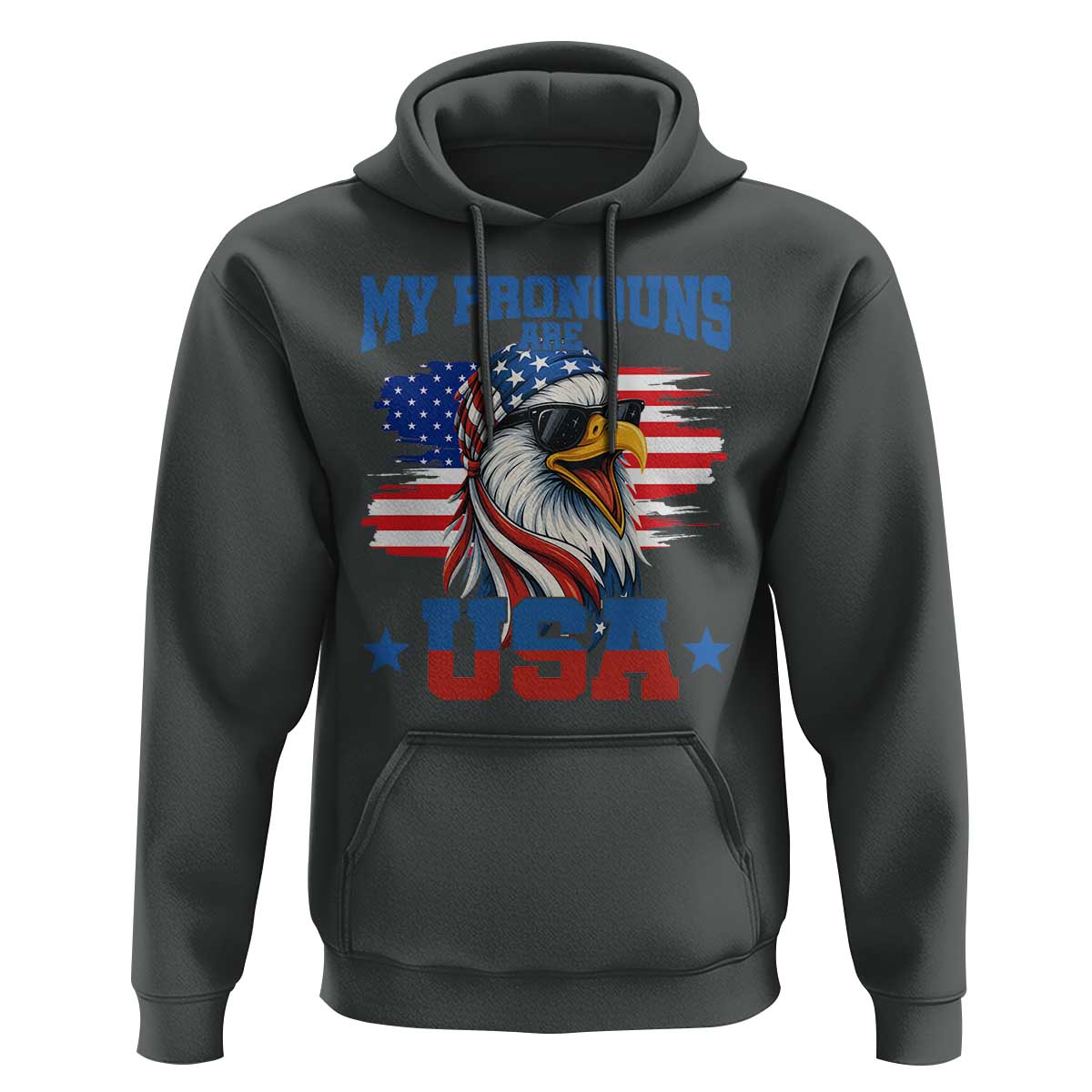 My Pronouns Are USA Hoodie Bold Patriotic Eagle with American Flag Bandana Mullet - Wonder Print Shop