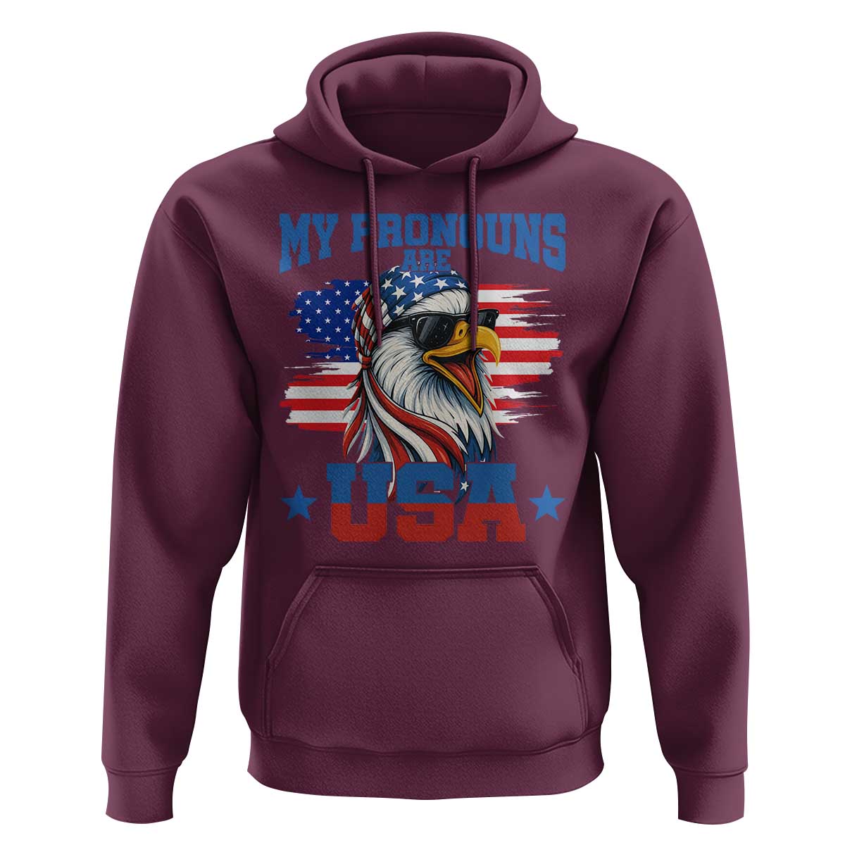 My Pronouns Are USA Hoodie Bold Patriotic Eagle with American Flag Bandana Mullet - Wonder Print Shop