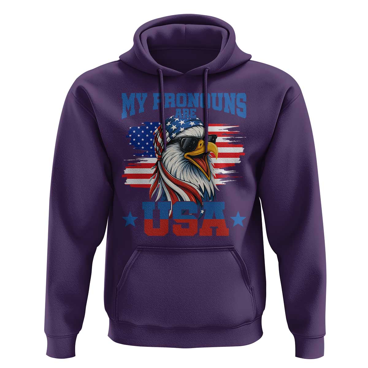 My Pronouns Are USA Hoodie Bold Patriotic Eagle with American Flag Bandana Mullet - Wonder Print Shop