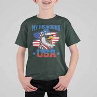 My Pronouns Are USA T Shirt For Kid Bold Patriotic Eagle with American Flag Bandana Mullet - Wonder Print Shop