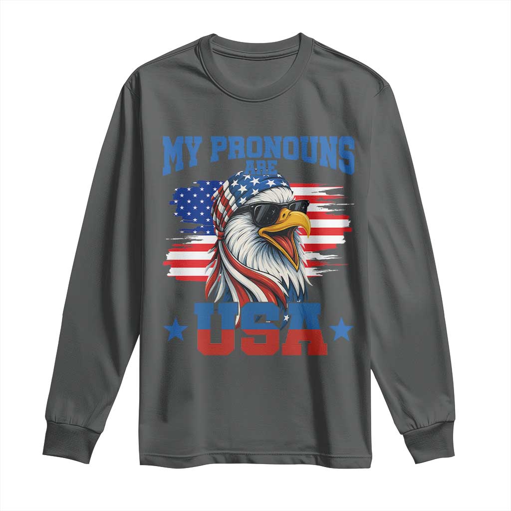 My Pronouns Are USA Long Sleeve Shirt Bold Patriotic Eagle with American Flag Bandana Mullet - Wonder Print Shop