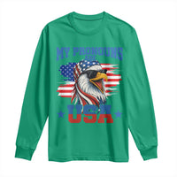 My Pronouns Are USA Long Sleeve Shirt Bold Patriotic Eagle with American Flag Bandana Mullet - Wonder Print Shop