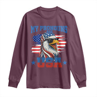 My Pronouns Are USA Long Sleeve Shirt Bold Patriotic Eagle with American Flag Bandana Mullet - Wonder Print Shop