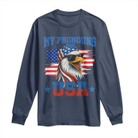 My Pronouns Are USA Long Sleeve Shirt Bold Patriotic Eagle with American Flag Bandana Mullet - Wonder Print Shop