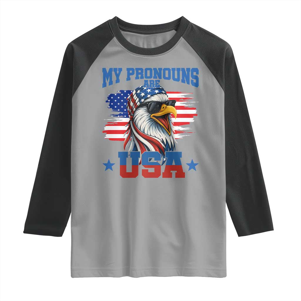 My Pronouns Are USA Raglan Shirt Bold Patriotic Eagle with American Flag Bandana Mullet - Wonder Print Shop