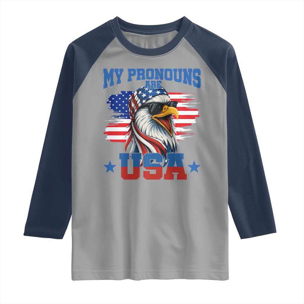 My Pronouns Are USA Raglan Shirt Bold Patriotic Eagle with American Flag Bandana Mullet - Wonder Print Shop
