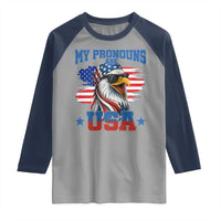 My Pronouns Are USA Raglan Shirt Bold Patriotic Eagle with American Flag Bandana Mullet - Wonder Print Shop