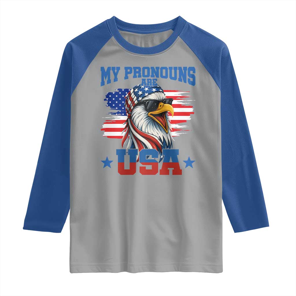 My Pronouns Are USA Raglan Shirt Bold Patriotic Eagle with American Flag Bandana Mullet - Wonder Print Shop