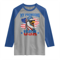 My Pronouns Are USA Raglan Shirt Bold Patriotic Eagle with American Flag Bandana Mullet - Wonder Print Shop
