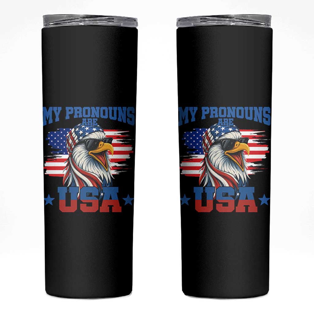 My Pronouns Are USA Skinny Tumbler Bold Patriotic Eagle with American Flag Bandana Mullet - Wonder Print Shop