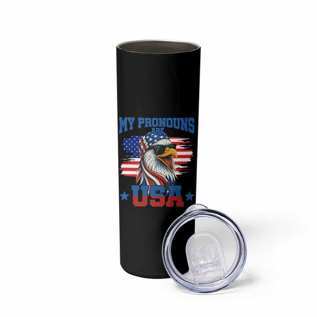 My Pronouns Are USA Skinny Tumbler Bold Patriotic Eagle with American Flag Bandana Mullet - Wonder Print Shop