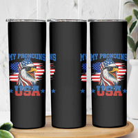My Pronouns Are USA Skinny Tumbler Bold Patriotic Eagle with American Flag Bandana Mullet - Wonder Print Shop