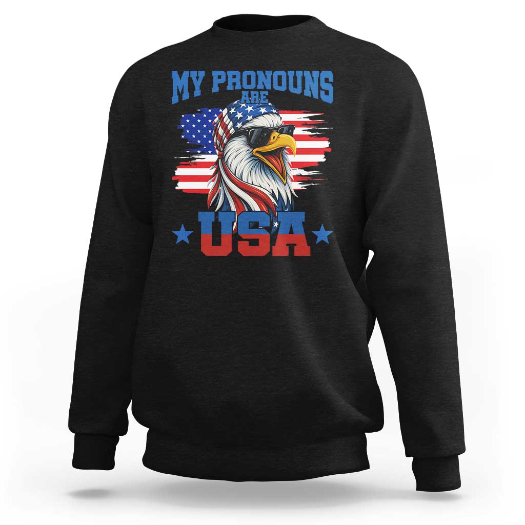 My Pronouns Are USA Sweatshirt Bold Patriotic Eagle with American Flag Bandana Mullet - Wonder Print Shop