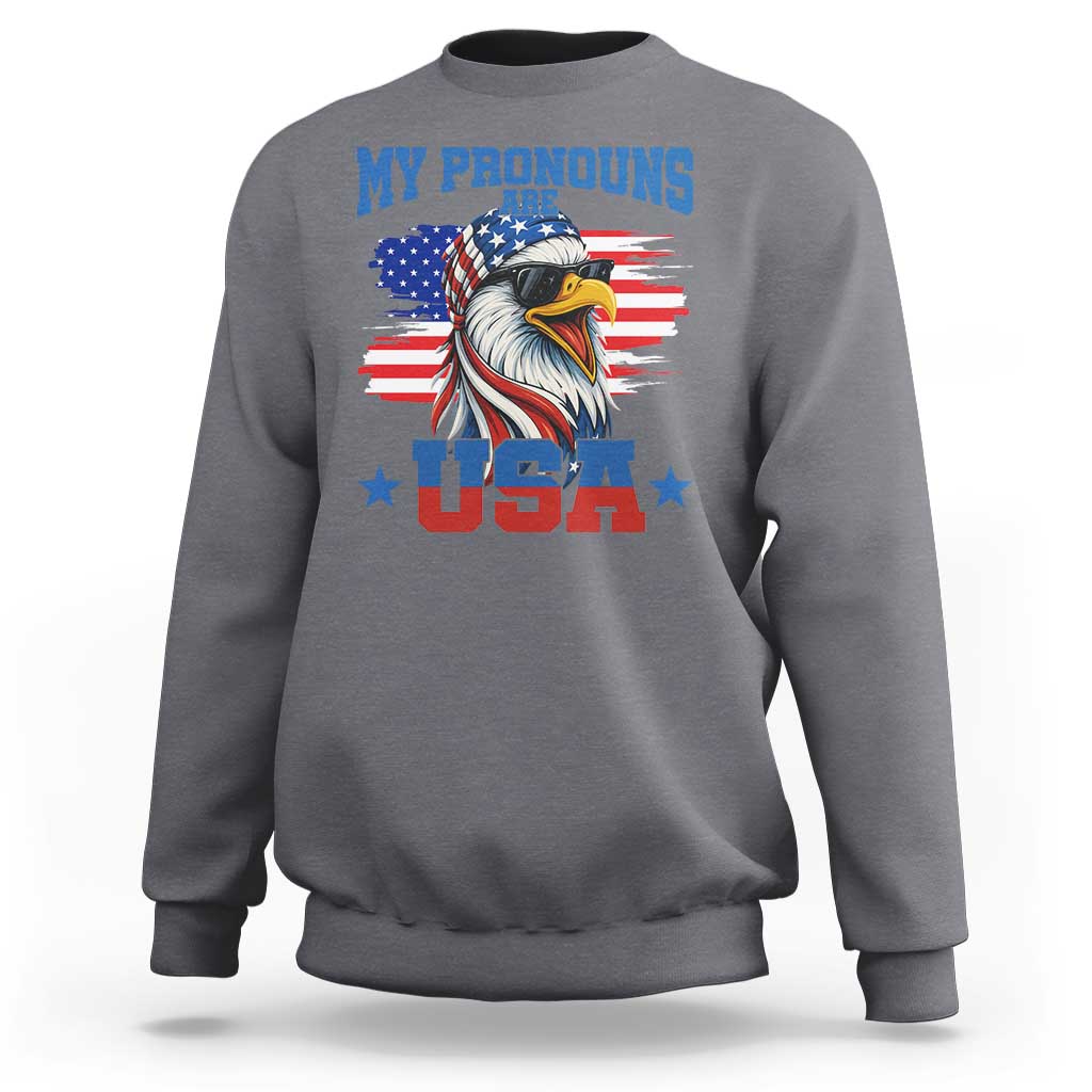 My Pronouns Are USA Sweatshirt Bold Patriotic Eagle with American Flag Bandana Mullet - Wonder Print Shop