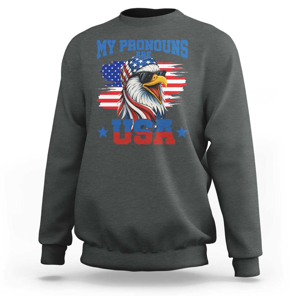 My Pronouns Are USA Sweatshirt Bold Patriotic Eagle with American Flag Bandana Mullet - Wonder Print Shop