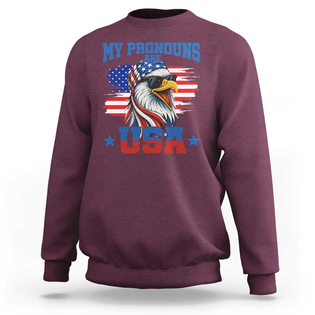 My Pronouns Are USA Sweatshirt Bold Patriotic Eagle with American Flag Bandana Mullet - Wonder Print Shop