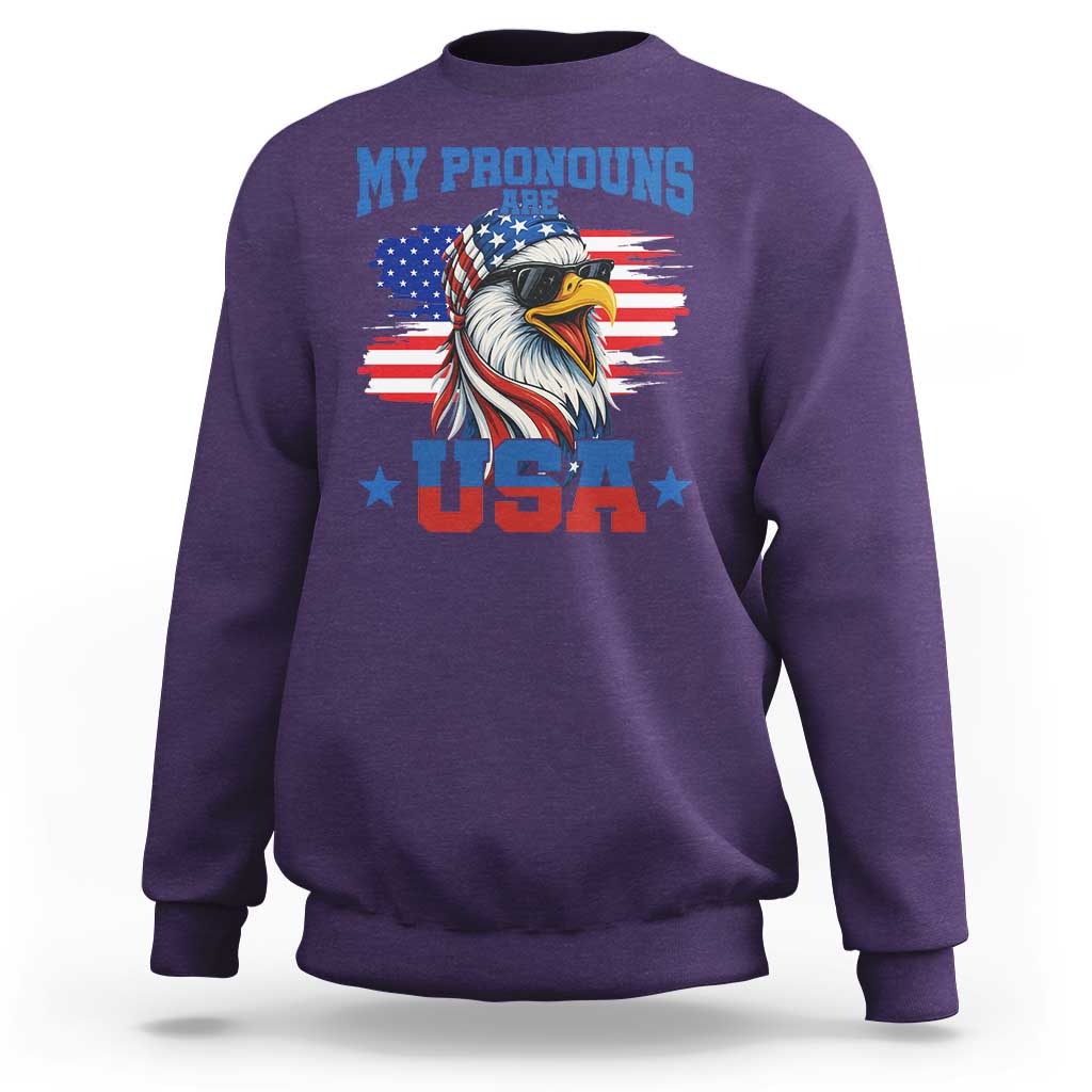 My Pronouns Are USA Sweatshirt Bold Patriotic Eagle with American Flag Bandana Mullet - Wonder Print Shop
