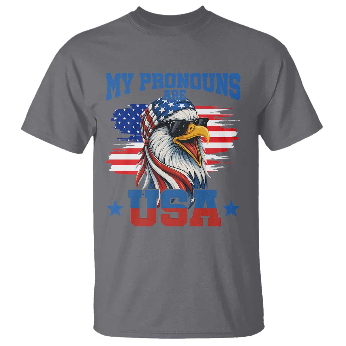 My Pronouns Are USA T Shirt Bold Patriotic Eagle with American Flag Bandana Mullet - Wonder Print Shop