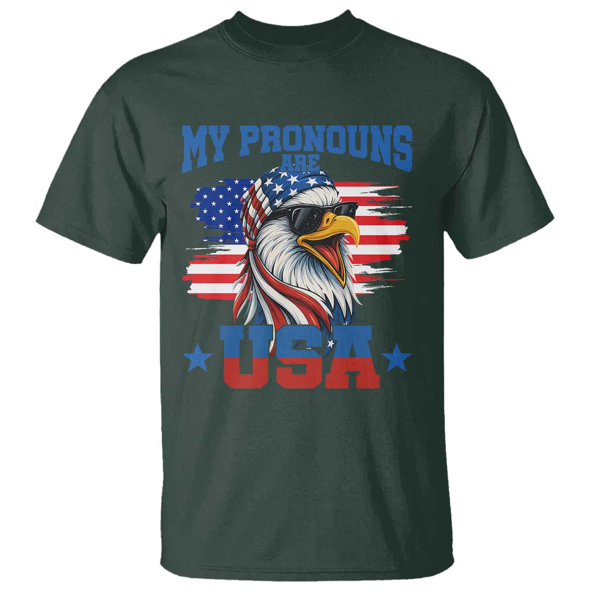 My Pronouns Are USA T Shirt Bold Patriotic Eagle with American Flag Bandana Mullet - Wonder Print Shop