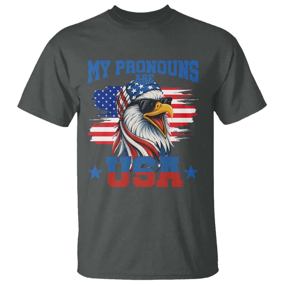 My Pronouns Are USA T Shirt Bold Patriotic Eagle with American Flag Bandana Mullet - Wonder Print Shop