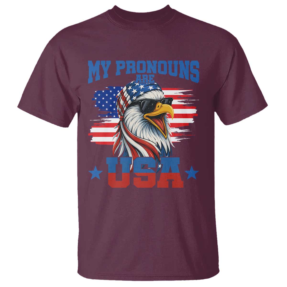 My Pronouns Are USA T Shirt Bold Patriotic Eagle with American Flag Bandana Mullet - Wonder Print Shop