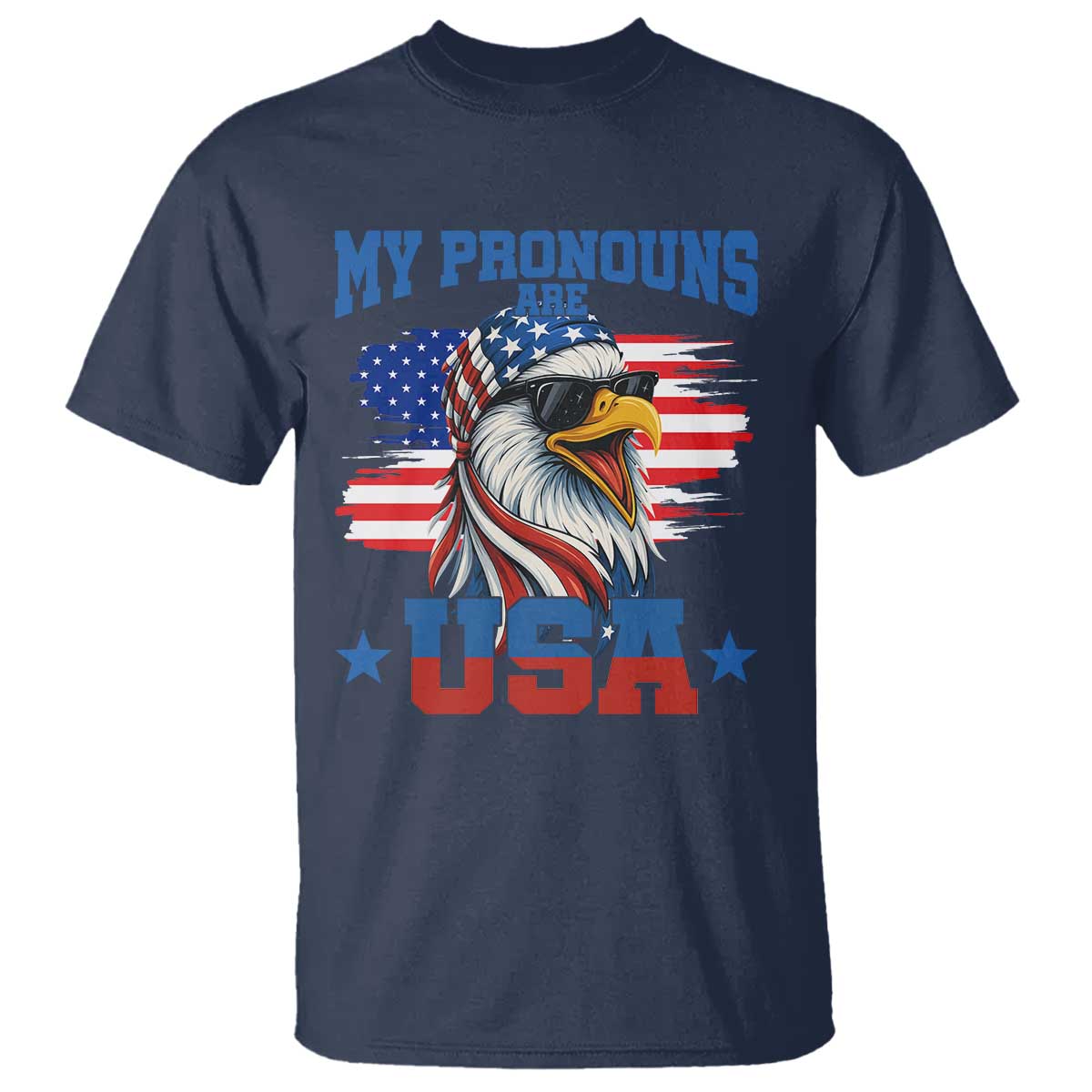 My Pronouns Are USA T Shirt Bold Patriotic Eagle with American Flag Bandana Mullet - Wonder Print Shop