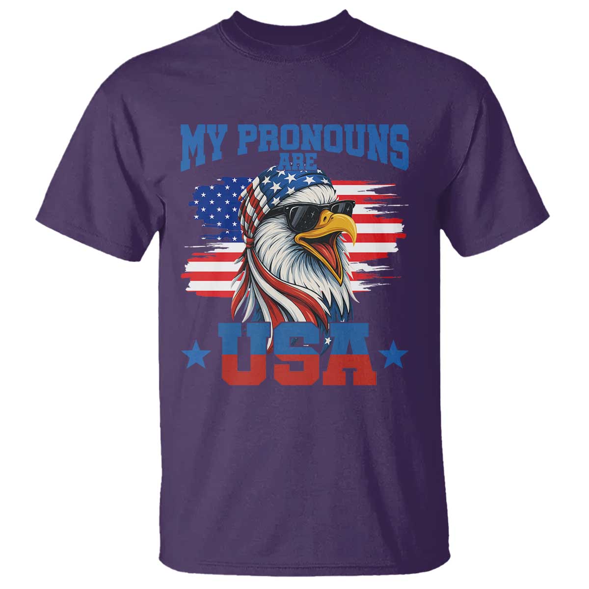 My Pronouns Are USA T Shirt Bold Patriotic Eagle with American Flag Bandana Mullet - Wonder Print Shop