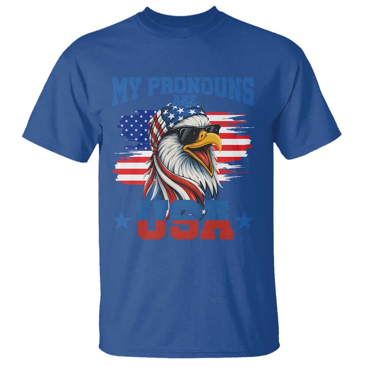 My Pronouns Are USA T Shirt Bold Patriotic Eagle with American Flag Bandana Mullet - Wonder Print Shop