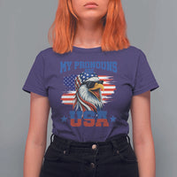 My Pronouns Are USA T Shirt For Women Bold Patriotic Eagle with American Flag Bandana Mullet - Wonder Print Shop
