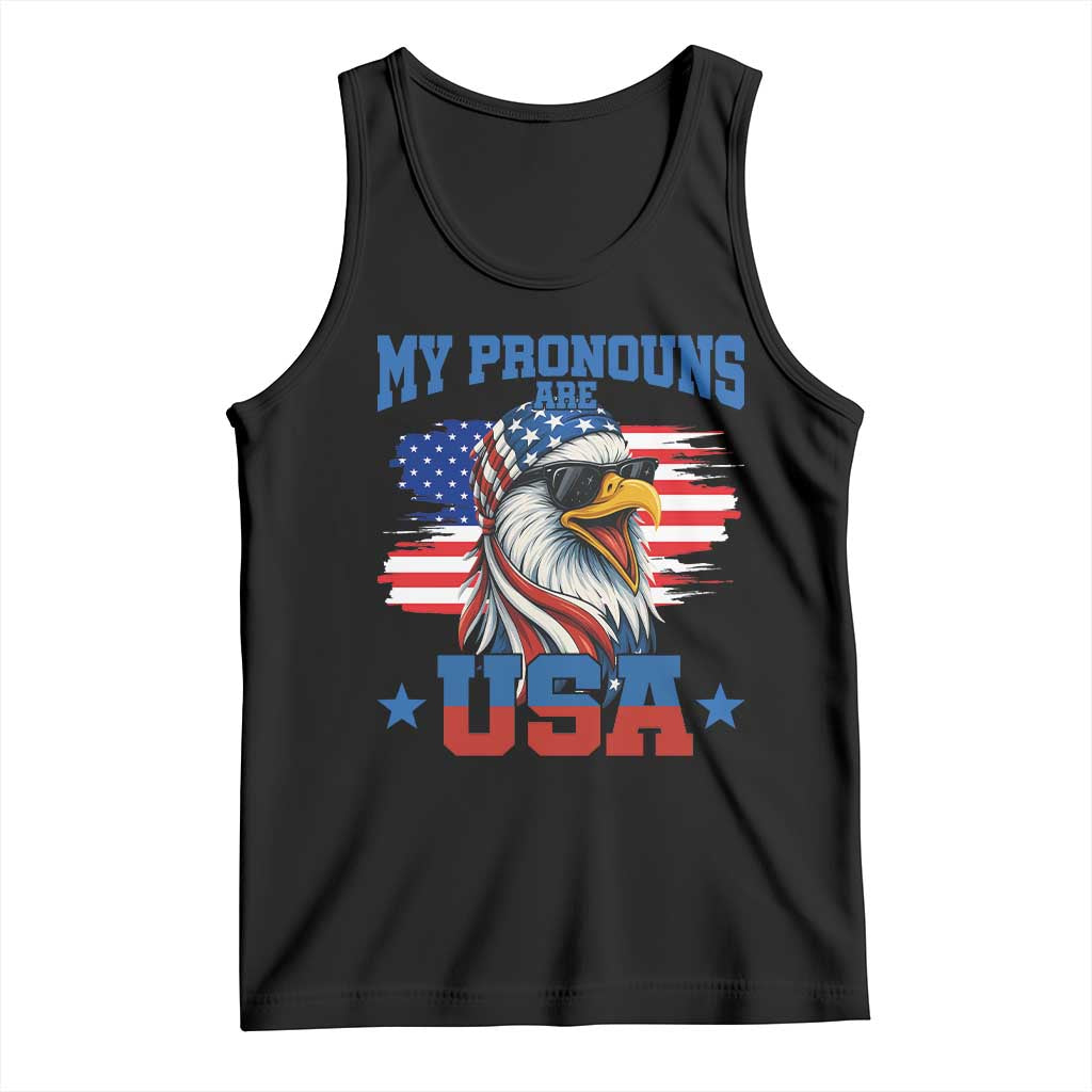 My Pronouns Are USA Tank Top Bold Patriotic Eagle with American Flag Bandana Mullet - Wonder Print Shop