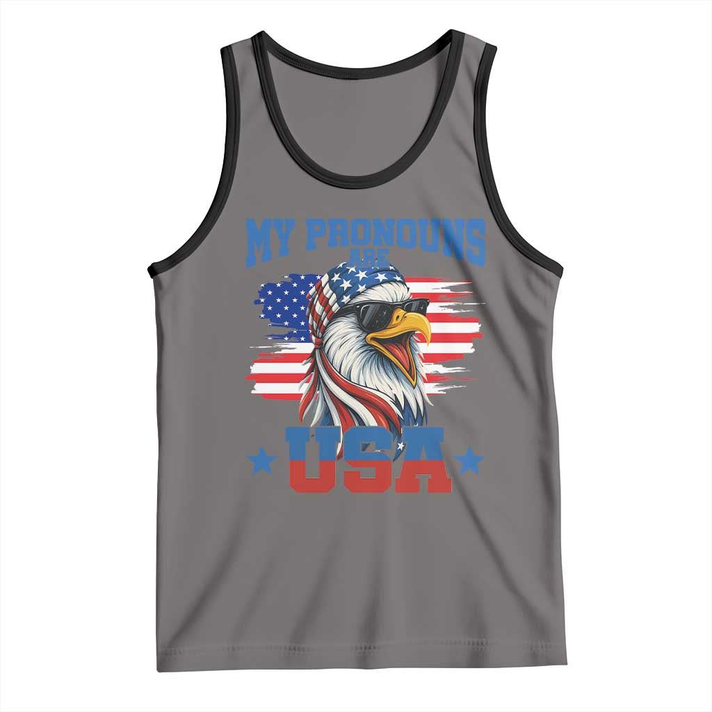 My Pronouns Are USA Tank Top Bold Patriotic Eagle with American Flag Bandana Mullet - Wonder Print Shop