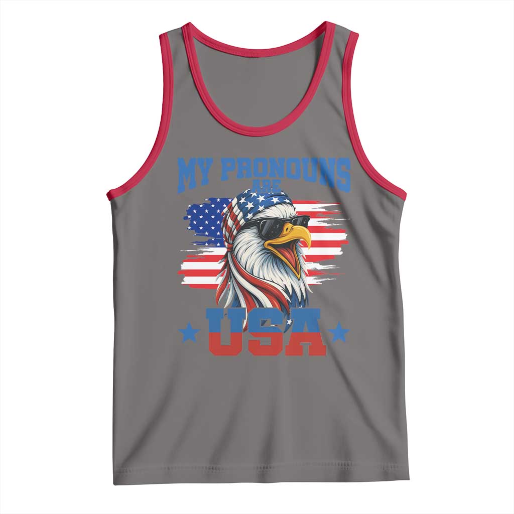 My Pronouns Are USA Tank Top Bold Patriotic Eagle with American Flag Bandana Mullet - Wonder Print Shop
