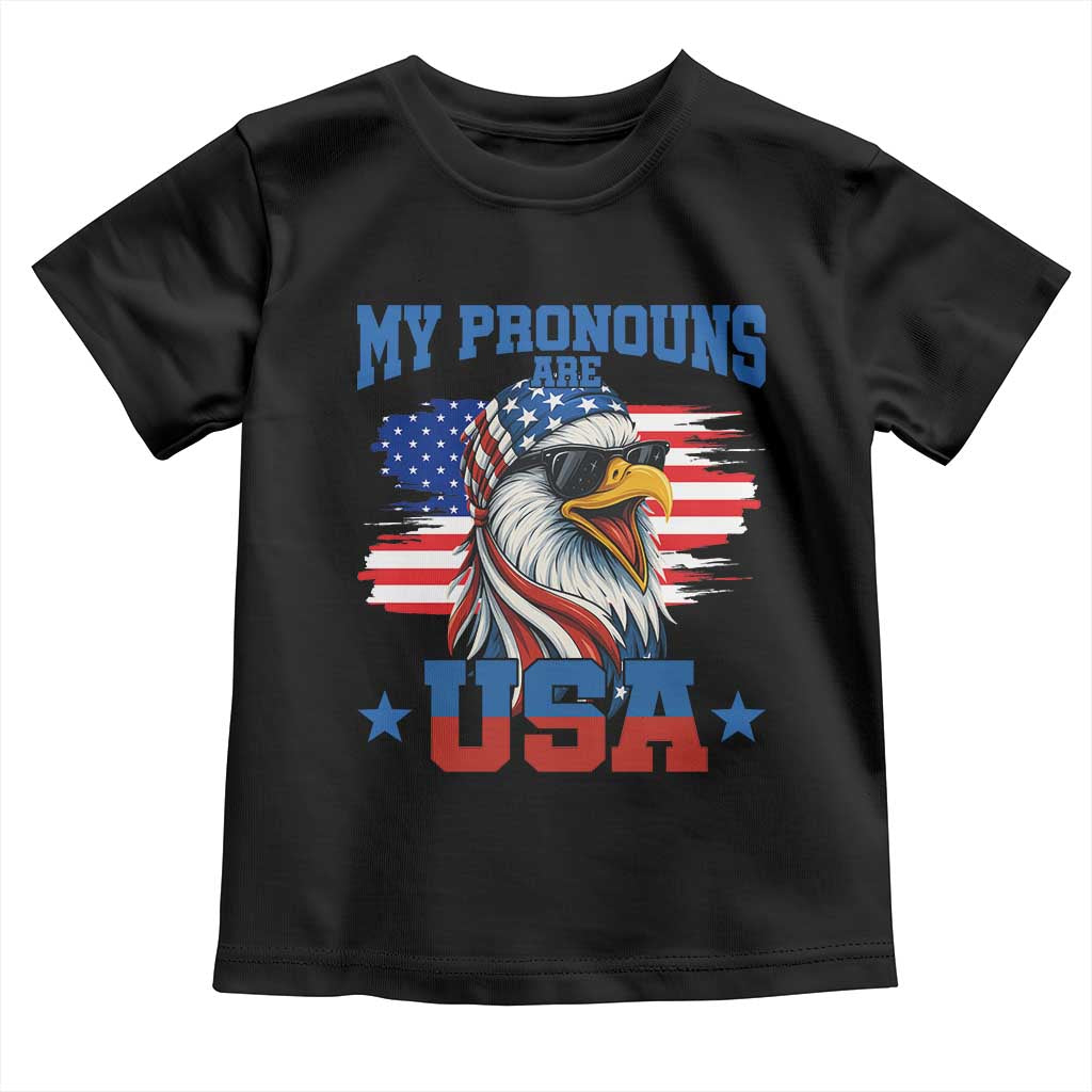 My Pronouns Are USA Toddler T Shirt Bold Patriotic Eagle with American Flag Bandana Mullet - Wonder Print Shop