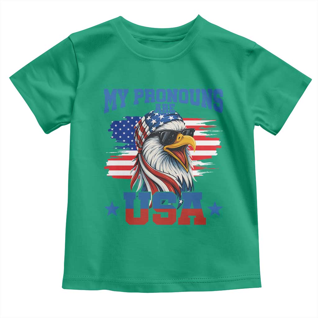 My Pronouns Are USA Toddler T Shirt Bold Patriotic Eagle with American Flag Bandana Mullet - Wonder Print Shop