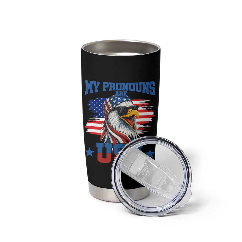 My Pronouns Are USA Tumbler Cup Bold Patriotic Eagle with American Flag Bandana Mullet - Wonder Print Shop