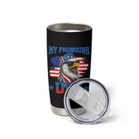 My Pronouns Are USA Tumbler Cup Bold Patriotic Eagle with American Flag Bandana Mullet - Wonder Print Shop