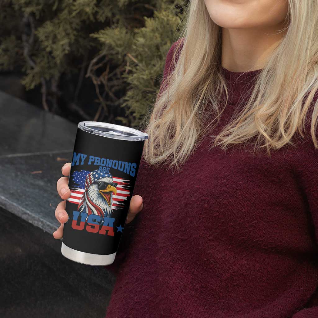My Pronouns Are USA Tumbler Cup Bold Patriotic Eagle with American Flag Bandana Mullet - Wonder Print Shop
