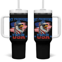 My Pronouns Are USA Tumbler With Handle Bold Patriotic Eagle with American Flag Bandana Mullet - Wonder Print Shop