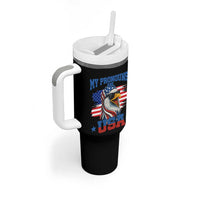 My Pronouns Are USA Tumbler With Handle Bold Patriotic Eagle with American Flag Bandana Mullet - Wonder Print Shop