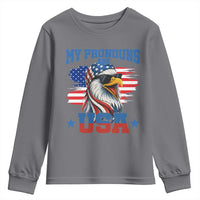 My Pronouns Are USA Youth Sweatshirt Bold Patriotic Eagle with American Flag Bandana Mullet - Wonder Print Shop