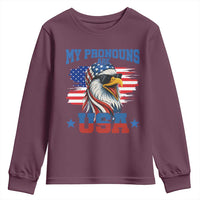 My Pronouns Are USA Youth Sweatshirt Bold Patriotic Eagle with American Flag Bandana Mullet - Wonder Print Shop