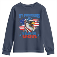 My Pronouns Are USA Youth Sweatshirt Bold Patriotic Eagle with American Flag Bandana Mullet - Wonder Print Shop