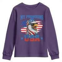 My Pronouns Are USA Youth Sweatshirt Bold Patriotic Eagle with American Flag Bandana Mullet - Wonder Print Shop