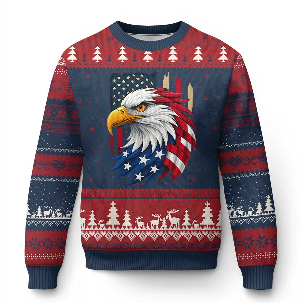 Fierce American Eagle Ugly Christmas Sweater Bold Patriotic 4th of July USA Freedom - Wonder Print Shop