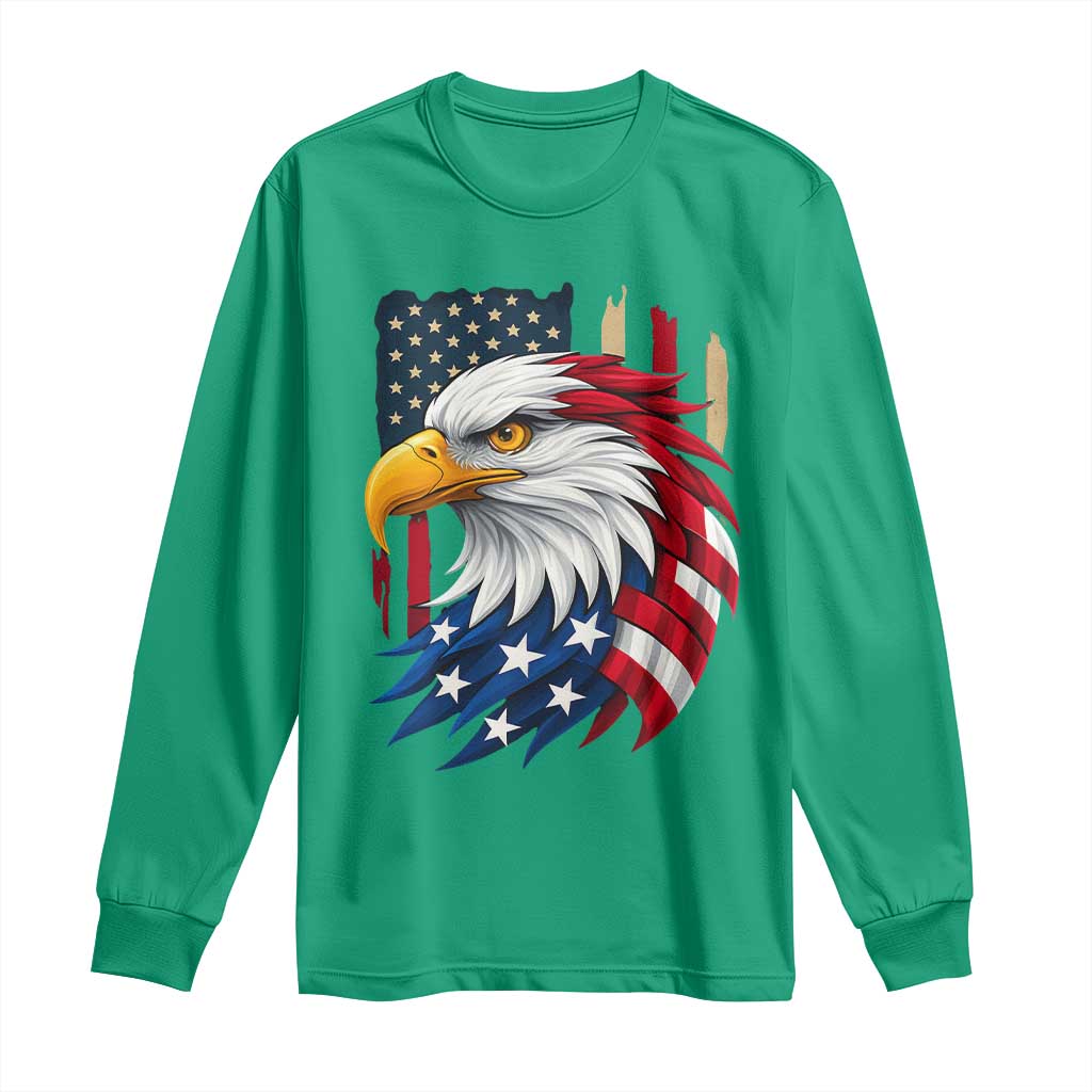 Fierce American Eagle Long Sleeve Shirt Bold Patriotic 4th of July USA Freedom - Wonder Print Shop