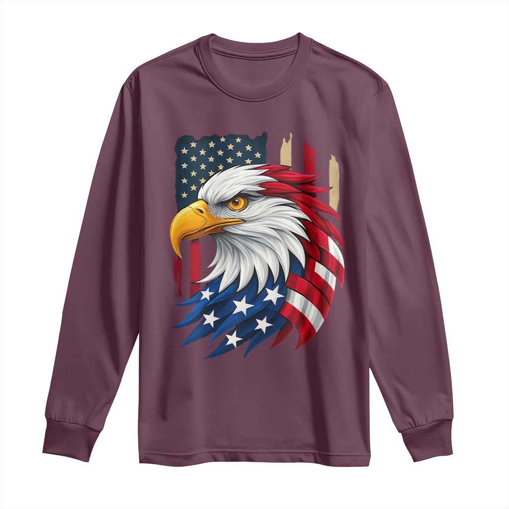 Fierce American Eagle Long Sleeve Shirt Bold Patriotic 4th of July USA Freedom - Wonder Print Shop